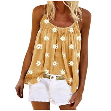 Imagem de Camiseta regata vitoriana feminina outono verão sem mangas gola redonda floral coletes femininos 2024, P-656 amarelo mostarda, P