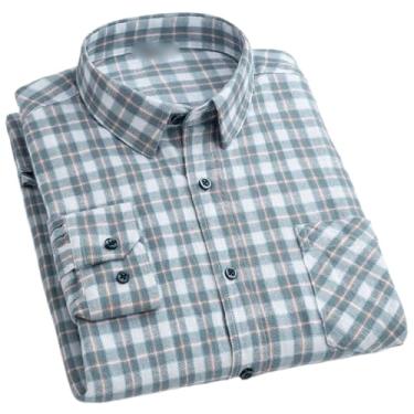 Imagem de Camisa xadrez masculina de flanela de algodão manga comprida macia para homens lazer clássico vintage masculino, 858, GG