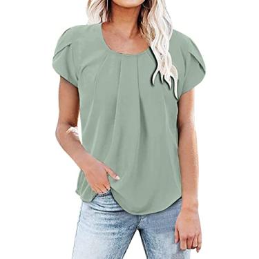 Imagem de Blusas femininas modernas estampadas para sair, plus size, manga curta, Y2K, blusas de chiffon, camisetas soltas, túnica formal, Verde menta, P