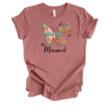 Imagem de Camiseta feminina de manga curta para o Dia das Mães com estampa floral da mamãe, Malva mesclada, P