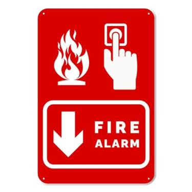 Imagem de Sinal de alarme de incêndio abaixo - Sinal de PVC de 20 x 30 cm - Placa de PVC premium para local de trabalho, armazém, local de trabalho, regulação OSHA - à prova de intempéries resistente ao