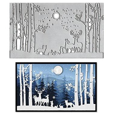 Imagem de Árvores de Natal Alce Cortes de matriz para fazer cartões, 3D Xmas Snowflake Cutting Dies Conjuntos de matrizes de animais da floresta de inverno molde de gravação para scrapbooking cartões DIY álbum artesanato suprimentos (20 x 11,7 cm)