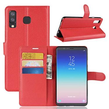 Imagem de Capa para Samsung Galaxy A8 Star, capa carteira flip de couro PU premium com compartimento para cartão, suporte e fecho magnético [capa interior à prova de choque de TPU] Compatível com Samsung Galaxy