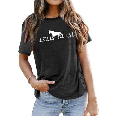 Imagem de VVNTY Camiseta feminina com coração de cavalo: camiseta equestre para amantes de cavalos, camiseta divertida com estampa de animais casuais, Cinza, M