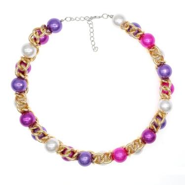 Imagem de Colar de pérolas grandes para mulheres colar de declaração de pérolas grandes e grossas, bijuterias simuladas de pérolas, colar de elos de corrente para festa de formatura de casamento, Pérola, Pérola sintética