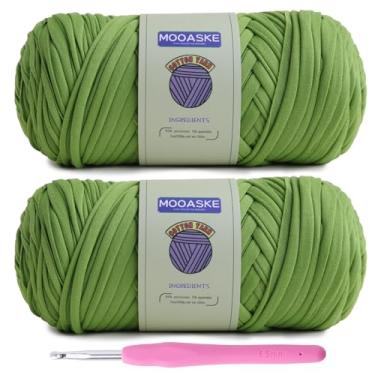 Imagem de Mooaske Pacote com 2 camisetas de crochê para fazer você mesmo tricô pano de crochê bolsa de bonecas - 400 g de fio grosso grosso para crochê com tecido elástico de mistura de poliéster-elastano (azul