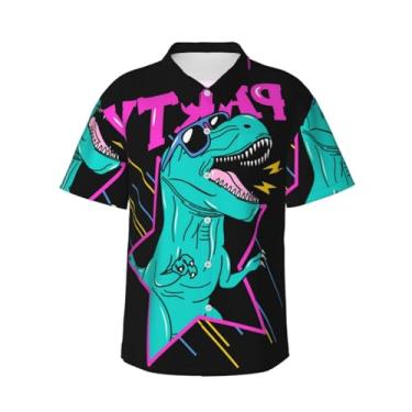 Imagem de Xiso Ver Camiseta masculina havaiana com pintura a óleo de galo, manga curta, casual, praia, verão, praia, festa, Dinossauro Rex com óculos de sol, 3G