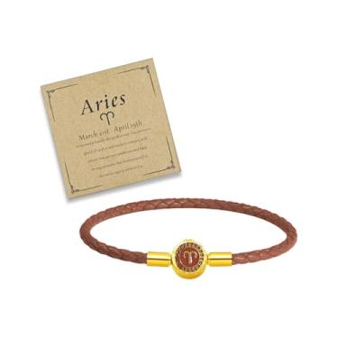 Imagem de Aktully Pulseira de signos do zodíaco com 12 constelações de couro, 12 cores, pulseira de constelação, pulseira de guardião do zodíaco, presente de aniversário para mulheres e homens, corda, Sem