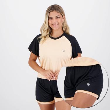 Imagem de Conjunto Area Shorts + Camiseta Preto e Bege-Feminino