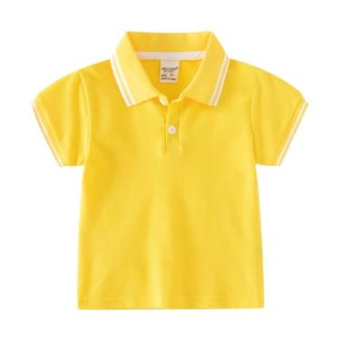 Imagem de Yueary Camisa polo Toddle Boys manga curta infantil casual conforto camiseta verão algodão pulôver top 2024, Amarelo, 100/2-3 Y