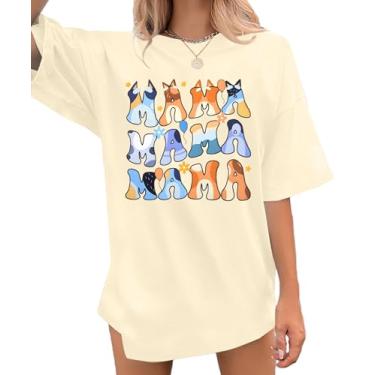 Imagem de Camiseta feminina grande com estampa de mamãe e mamãe na moda, camisetas estampadas para mamãe, camisetas soltas de manga curta, Damasco, XXG