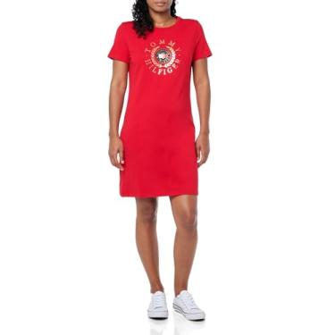 Imagem de Tommy Hilfiger Camiseta manga curta algodão verão vestidos para mulheres, Escarlate, P