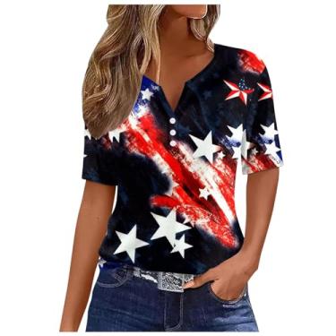 Imagem de Camisetas Patrióticas 4th of July Graphic Tops Stars Stripe Blusas Femininas Bandeira Americana Camisetas Casuais Confortável Túnica, Preto, G