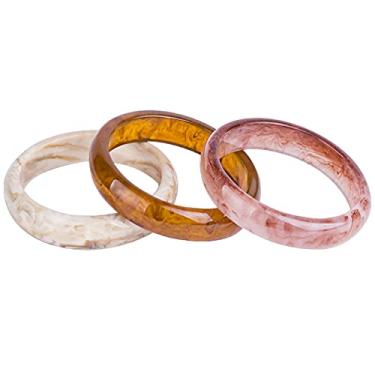 Imagem de Caiyao 3 peças de resina acrílica com placa de acetato de tartaruga pulseiras geométricas coloridas irregulares empilháveis de plástico redondo para mulheres adolescentes, 2.4 Inch, Resina acrílica,