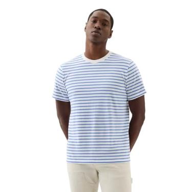Imagem de GAP Camiseta masculina de gola redonda macia para o dia a dia, Listra azul branca, XXG