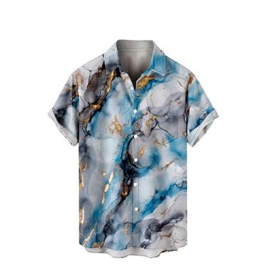 Imagem de Camisetas masculinas havaianas tropicais estampadas camiseta masculina manga curta gola tartaruga praia outono verão 2024, Z-328 Azul royal, XG