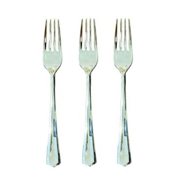 Imagem de Kit 12 Garfos Descartáveis De Luxo Em Plástico Prata 18Cm