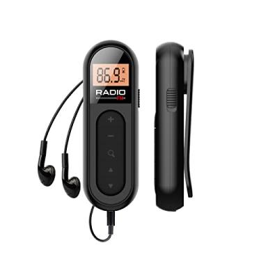 Imagem de UMUTOO Rádio FM, rádio transistor portátil recarregável com melhor recepção, sintonização digital LCD com luz de fundo, som estéreo, clipe de cinto para corrida, caminhada (preto)