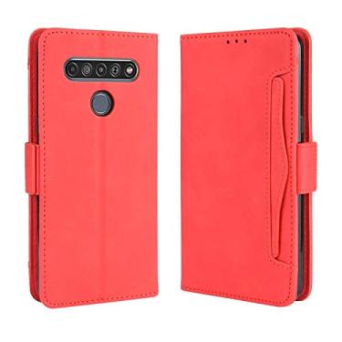 Imagem de Capa com compartimento para cartão para LG K41S, capa flip carteira de couro para LG K41S, capa magnética retrô para celular, capa carteira de telefone com compartimentos para cartões