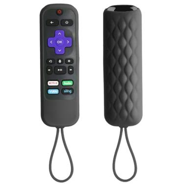Imagem de TOKERSE Capa de controle remoto para Roku – Capa de silicone compatível com controle remoto TCL Roku TV, Express, Premiere, Streaming Stick, alça e cordão – Preta