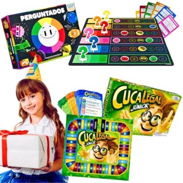 Imagem de Kit 2 jogos de tabuleiro e cartas infantil Jogo perguntados + cuca legal jr junior educativo pedagógico escolar quiz de perguntas brinquedo educacional presente para menino menina crianças 8 anos