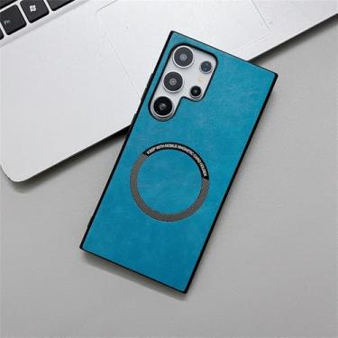 Imagem de Capa de couro com carregamento sem fio magnético para Samsung S24 S23 Plus FE S21 S22 Ultra A55 A35 A25, capa traseira, azul, para Galaxy S22Plus