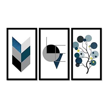 Imagem de Kit 3 Quadros Decorativos Grandes COM MOLDURA Formas Moderna Azul Love