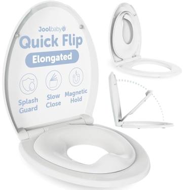 Imagem de Assento de vaso sanitário alongado com vaso sanitário embutido e protetor contra respingos para treinamento de crianças, fechamento lento - Jool Baby