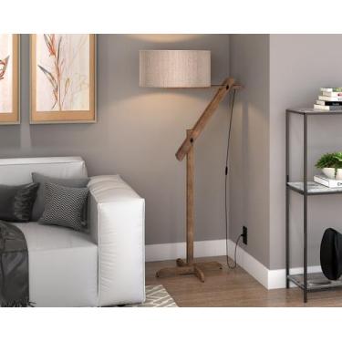 Imagem de Luminaria de Chão Ajustavel para Sala Luxo Pés de Madeira Cúpula Palha