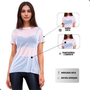 Imagem de Blusa Feminina Tule Academia Blusinha Verão Moda Fitness Transparente 