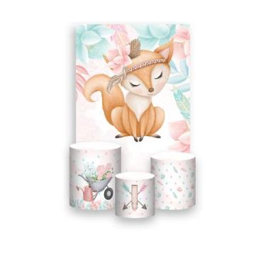 Imagem de Painel De Festa Vertical 1,50 x 2,20 + Trio De Capas Cilindro - Raposi