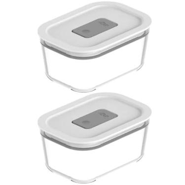 Imagem de Kit 2 Potes De Vidro Borossilicato 370ml Hermético Fresh Lock Branco Marmita Ou