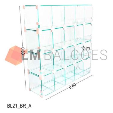 Imagem de Baleiro Expositor Branco de Vidro - 0,60 x 0,60 x 0,20m - LM Balcoes