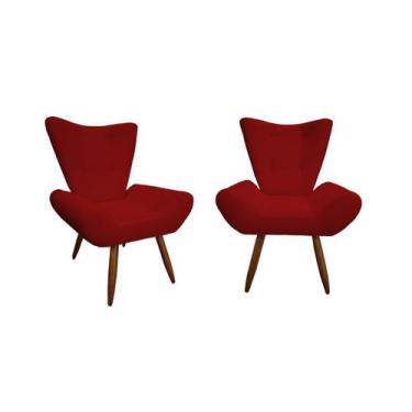 Imagem de Kit 2 Poltronas Decorativa Emilia Suede Vermelho Pés Madeira Ms Decor 