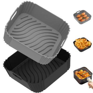 Imagem de Redfly Pacote com 2 forros de silicone para fritadeira a ar, inserções quadradas reutilizáveis antiaderentes para fritadeiras a ar de 4 a 5 QT, acessórios de substituição de papel pergaminho para