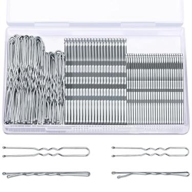 Imagem de TsMADDTs Kits de grampos de cabelo, 200 peças de pinos prateados em forma de U para penteados femininos, pães com caixa de plástico, 6 cm e 5 cm