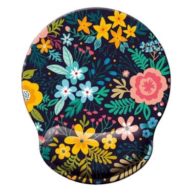 Imagem de Mouse pad com suporte de pulso, mouse pad ergonômico com almofada de descanso de pulso de espuma de memória, base de borracha antiderrapante para jogos em casa, escritório, computador, laptop, flores