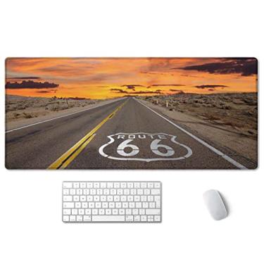 Imagem de SSOIU Mouse pad grande, tapete de mouse para jogos estendido 2GG, 90 cm x 40 cm, tapete de mesa impermeável com bordas costuradas, teclado antiderrapante para laptop para escritório e casa, famosa rota 66 dos EUA