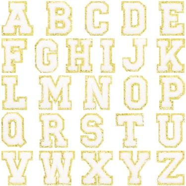 Imagem de 26 peças de letras de chenille em remendos, adesivos bordados do alfabeto de chenille colorido CCOZN costurados em apliques bordados DIY acessório para roupas, chapéus, jaquetas, mochilas, calças