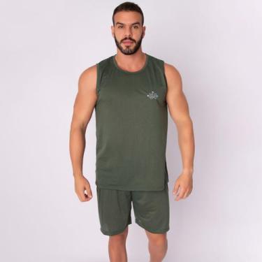 Imagem de Pijama Masculino Regata Adulto Short Verão Curto Malha Liso Dormir Bás