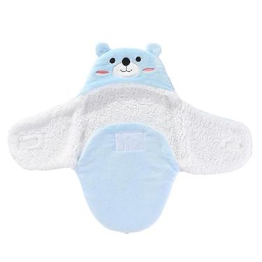 Imagem de TTETTZ Recém-nascido Swaddle Wraps Wrap Hat Bebês Cobertor Infantil Máquina de Lavar Quente Pijama Cobertor de Dormir Roupão de Banho Infantil com Capuz, Azul 62cm