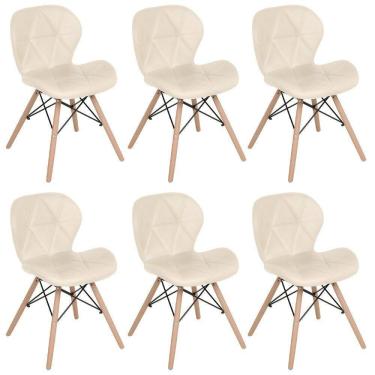 Imagem de Kit 6 Cadeiras Estofadas Charles Eames Eiffel Slim Wood Confort Creme