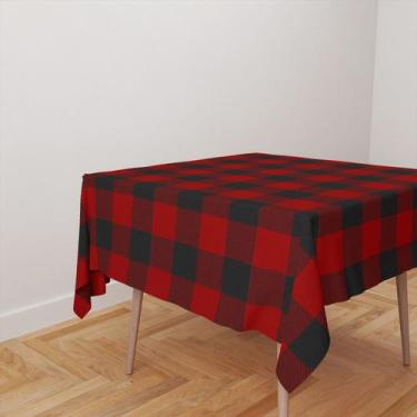 Imagem de Toalha De Mesa Quadrada 4 Lugares Tecido Oxford Xadrez Quadrados Verme