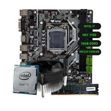 Imagem de Kit Upgrade Intel Core i7 Placa Mãe H61 Memória Ram 16GB DDR3 - Gratit