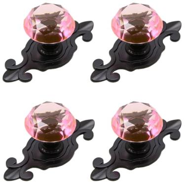 Imagem de Kelier Maçanetas de armário de vidro cristal, [4 unidades] puxadores de gaveta de diamante elegantes com placa, puxadores de gaveta para cozinha/armário/guarda-roupa/armário (rosa cristal, 4 peças)