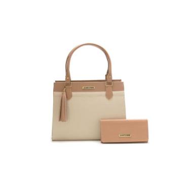 Imagem de Bolsa Feminina Bicolor Com Carteira Santorini Handbag Tricê Nude/Creme