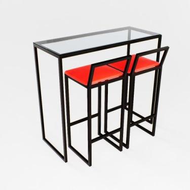 Imagem de Bancada Cozinha Balcão Gourmet 120cm Vidro Com 2 Banquetas Estofada Pt
