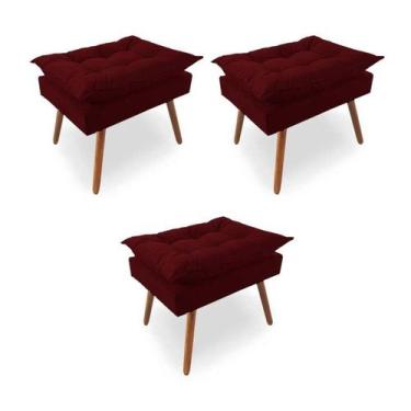 Imagem de Kit 3 Puffs Opala Pés Palito Veludo Marsala - Kimi Design