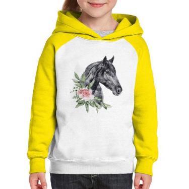 Imagem de Moletom Infantil Cavalo e Flores - Foca na Moda, Branco, Amarelo, 10