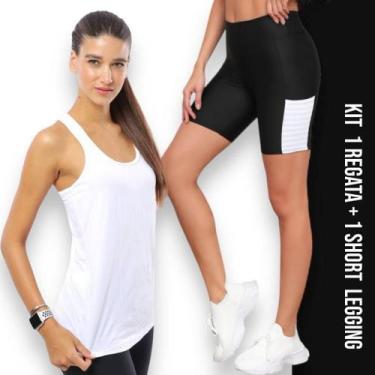 Imagem de Camiseta REGATA DRY FIT Tecido Furadinho + Short Leg Legging COM BOLSO
